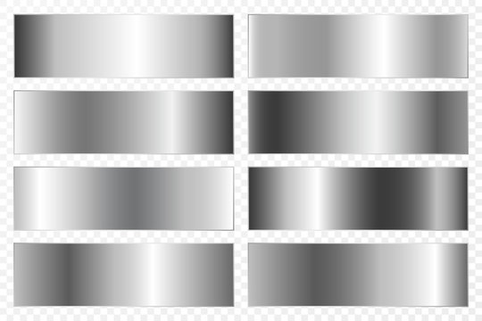 Collection of backgrounds with a metallic gradient. Brilliant plates with silver chrome effect. Vector illustration