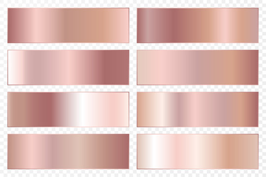 Collection of backgrounds with a metallic gradient. Brilliant plates with rose gold effect. Vector illustration