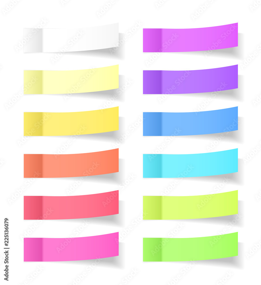 Poster sticky paper notes with shadow effect. blank color memo note stickers for posting isolated on white 