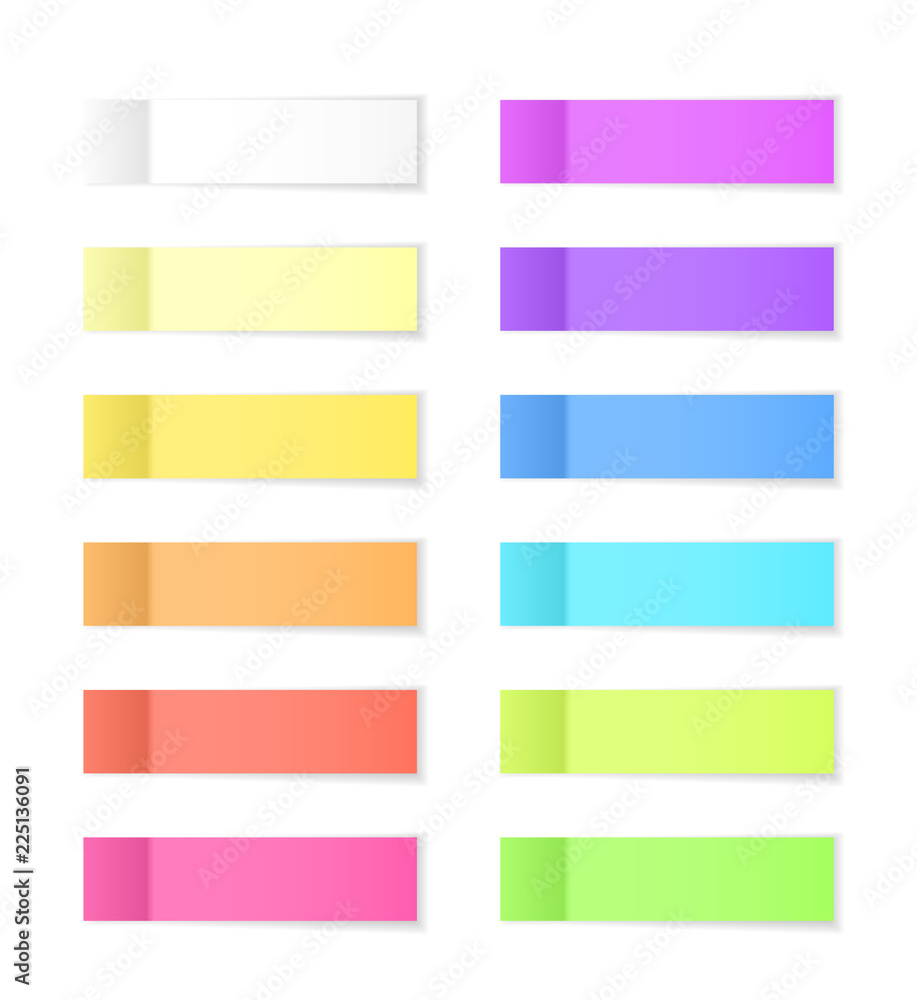 Poster sticky paper notes with shadow effect. blank color memo note stickers for posting isolated on white 