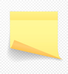 Yellow sticky note isolated on transparent background. Vector illustration