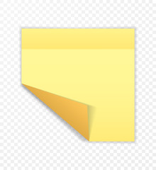 Yellow sticky note isolated on transparent background. Vector illustration