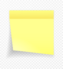 Yellow sticky note isolated on transparent background. Vector illustration