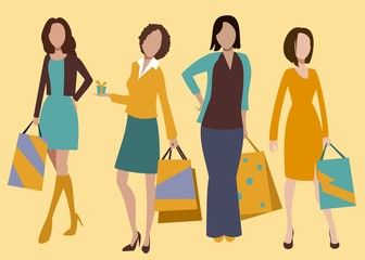 Obraz premium girls, young women standing in various poses with shopping bags in their hands