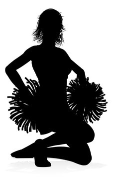 Detailed silhouette cheerleader holding pompoms