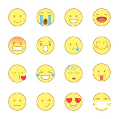 Fototapeta premium Smiley Flat Icons Set. Emoji and emoticons line flat style. icons vector isolated on white background
