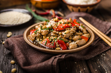 Homemade kung pao chicken stir fry food