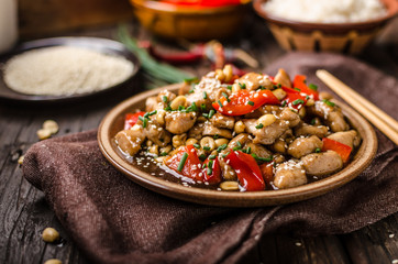 Homemade kung pao chicken stir fry food