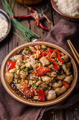 Homemade kung pao chicken stir fry food