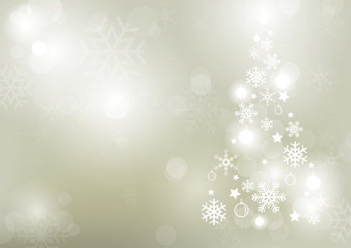 Abstract Bokeh Winter Background with a Shaped Christmas Tree Formed from Snowflakes - Colored Illustration, Vector