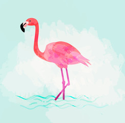 Pink flamingo on pastel background