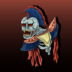 Fototapeta na wymiar illustration of Ghost skeleton war in armor with Mohawk hairstyle