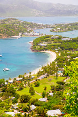 Fototapeta na wymiar Antigua. Caribbean Islands. Panoramic view on British harbour and Free man's bay.