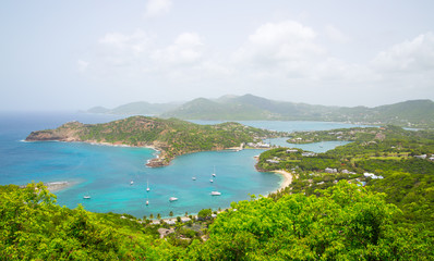 Antigua. Caribbean Islands. Panoramic view on British harbour and Free man's bay.