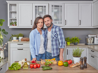 Couple cooking together