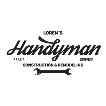 Handyman label, badge, emblem, design element. Tools silhouettes. Carpentry related vector vintage illustration.