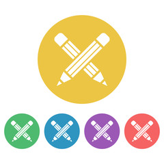 Crossed pencils set of vector colored round icons