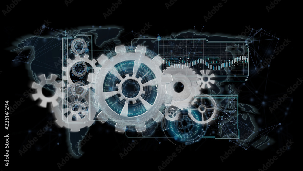 Poster 3d rendering gear wheel interface isolated on a background