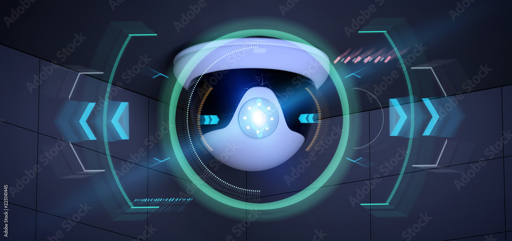 Poster security camera targeting a detected intrusion - 3d renderinga