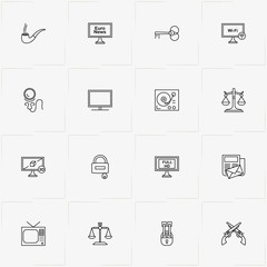 Vintage line icon set with vintage key , letter and smoking pipe