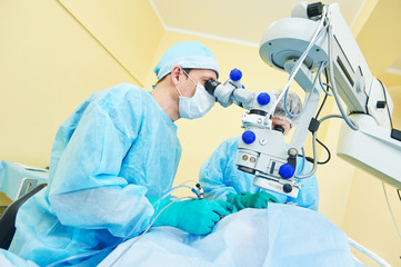 Ophthalmology. surgeon doctors in operation room