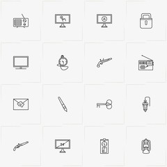 Vintage line icon set with vintage key , letter and pocket watch
