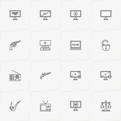 Vintage line icon set with libra, smoking pipe  and radio receiver