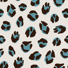 leopard print animal design. blue, gray and brown colors. hand drawn seamless pattern for bed linen, jacket, package design, fabric and fashion.