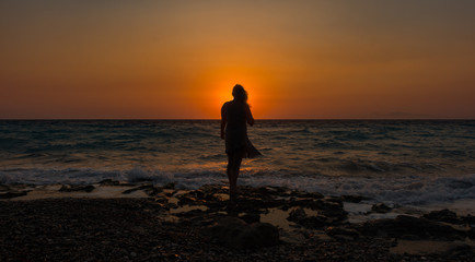 Fototapeta na wymiar Sunset at Greece, Rhodes beach.