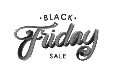 Vector illustration: Handwritten 3D glossy calligraphic lettering of Black Friday Sale on white background.