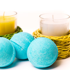 Beauty spa, bath bomb witn candles