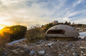 Close-up of one of the countless military concrete bunkers or dots in the southern Albania  built during the communist government of Enver Hoxha
