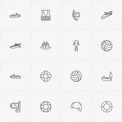 Water Sport line icon set with swimming cap , jet pack  and diving mask
