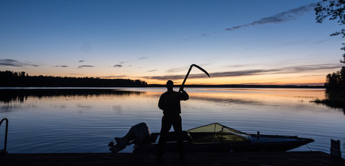 Beautiful lake Pitkäjärvi during sunset at Tammela, Finland.