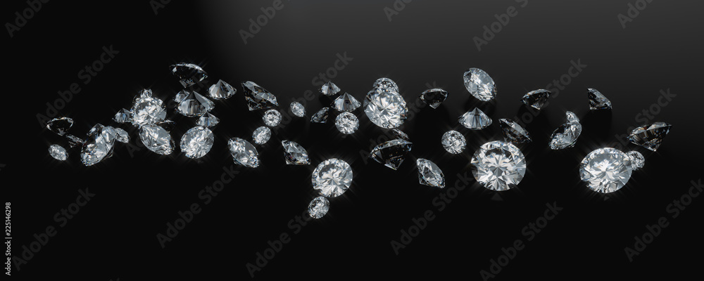 Poster diamond group placed on dark background 3d rendering
