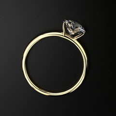Gold Diamond Ring Isolated On black Background, 3D Rendering.