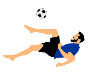 Fototapeta na wymiar Sand soccer player vector illustration isolated on white background. Scissor move in football game. Beach attraction. Summer fun with ball. Effective move in football. Spectacle for public. Sport man.