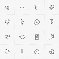 Weather line icon set with whirlwind, humidity  and thunder cloud