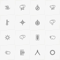 Weather line icon set with sunrise , snow cloud  and thermometer