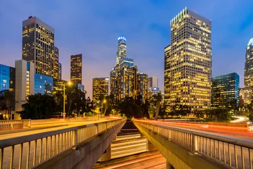 Tuinposter Zonsondergang in het centrum van Los Angeles © vichie81