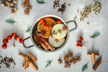 Spiced mulled wine, christmas cooking