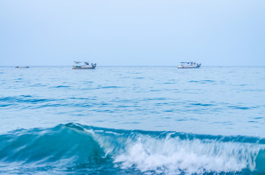 Fishing boat on the high seas, in the early morning hours in Leptokarya,