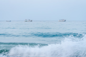 Fishing boat on the high seas, in the early morning hours in Leptokarya,