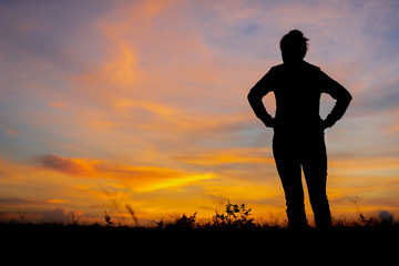 Silhouette women looking success at not far away.