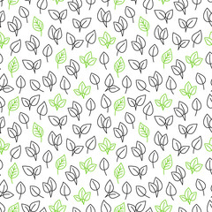 Eco seamless pattern design. Line leaves vector texture