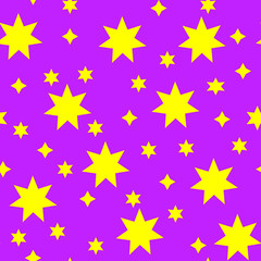 Seamless vector pattern of yellow stars on purple background