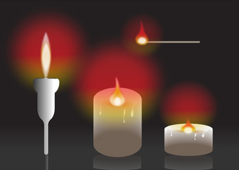 Vector illustration Set of candles on black background.