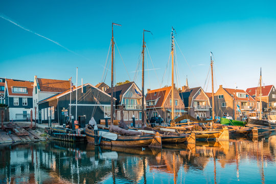 Urk sunset harbor old port urk Netherlands