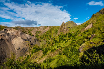 The dramatically beautiful and surreal landscapes of Thorsmork in the Highlands of Iceland at southern end of the famous Laugavegur hiking trail.