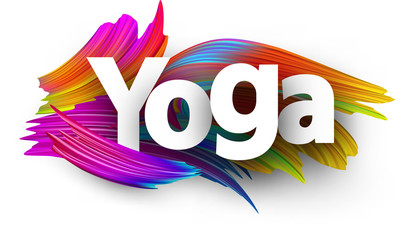 Yoga paper poster with colorful brush strokes.